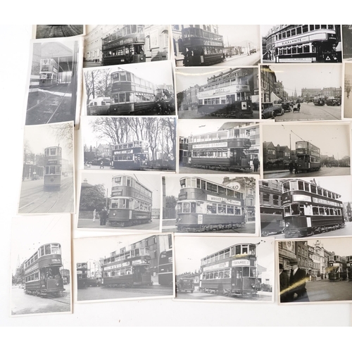 1718 - Collection of Mid 20th century tram black and white photographs, predominantly of London, each with ... 