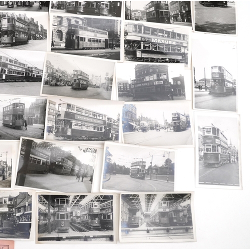 1718 - Collection of Mid 20th century tram black and white photographs, predominantly of London, each with ... 