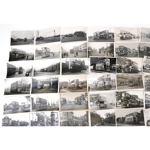 1719 - Collection of Mid 20th century tram black and white photographs, predominantly of London, each with ... 