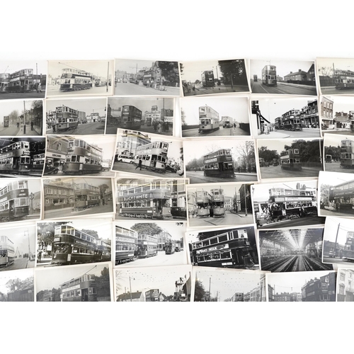 1719 - Collection of Mid 20th century tram black and white photographs, predominantly of London, each with ... 