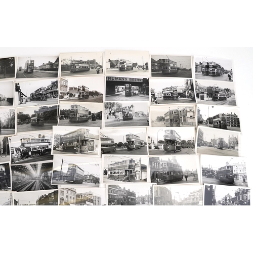 1719 - Collection of Mid 20th century tram black and white photographs, predominantly of London, each with ... 