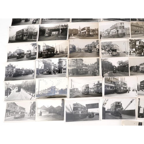 1719 - Collection of Mid 20th century tram black and white photographs, predominantly of London, each with ... 