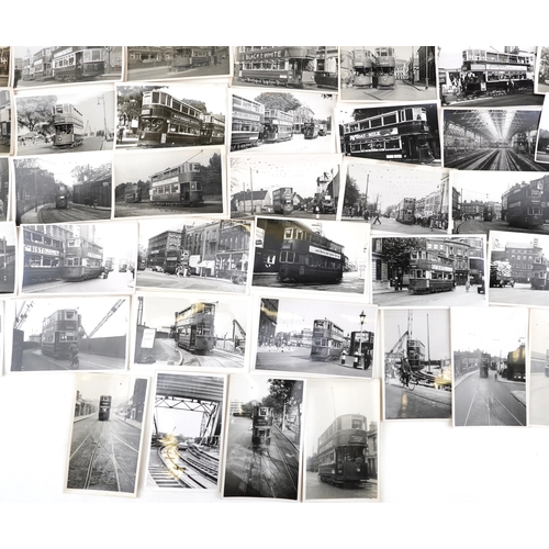 1719 - Collection of Mid 20th century tram black and white photographs, predominantly of London, each with ... 