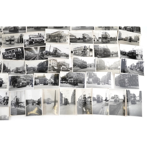 1719 - Collection of Mid 20th century tram black and white photographs, predominantly of London, each with ... 