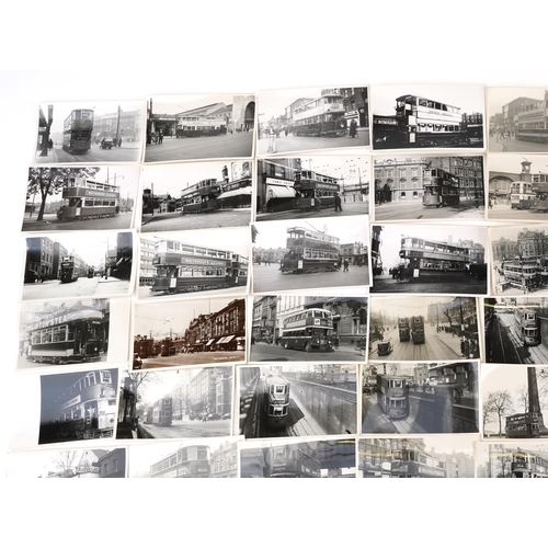 1721 - Collection of Mid 20th century tram black and white photographs, predominantly of London, each with ... 