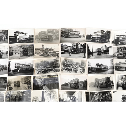 1721 - Collection of Mid 20th century tram black and white photographs, predominantly of London, each with ... 