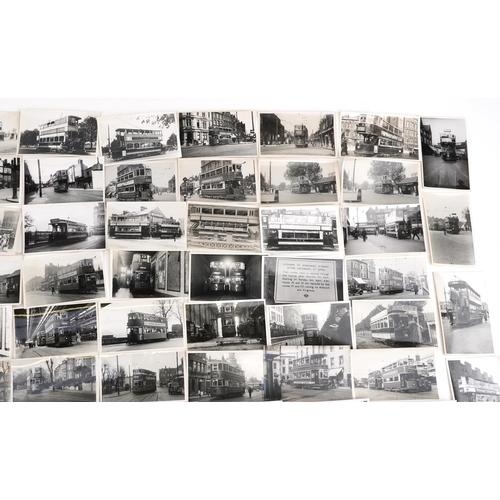 1721 - Collection of Mid 20th century tram black and white photographs, predominantly of London, each with ... 