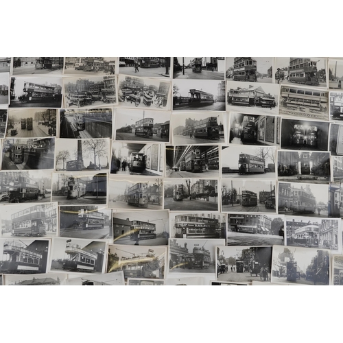 1721 - Collection of Mid 20th century tram black and white photographs, predominantly of London, each with ... 