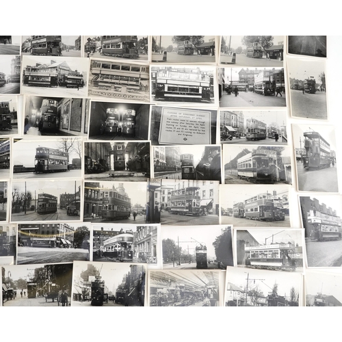 1721 - Collection of Mid 20th century tram black and white photographs, predominantly of London, each with ... 