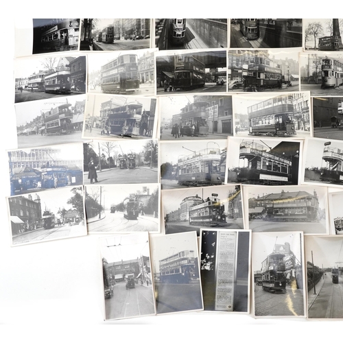 1721 - Collection of Mid 20th century tram black and white photographs, predominantly of London, each with ... 