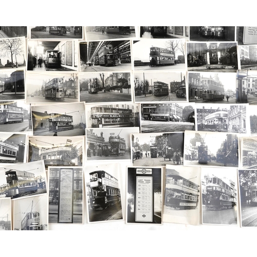 1721 - Collection of Mid 20th century tram black and white photographs, predominantly of London, each with ... 