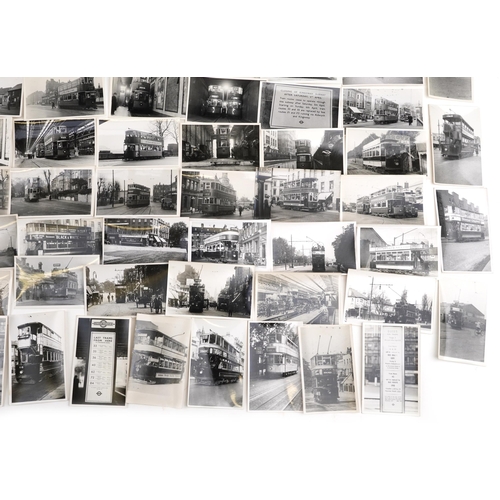 1721 - Collection of Mid 20th century tram black and white photographs, predominantly of London, each with ... 