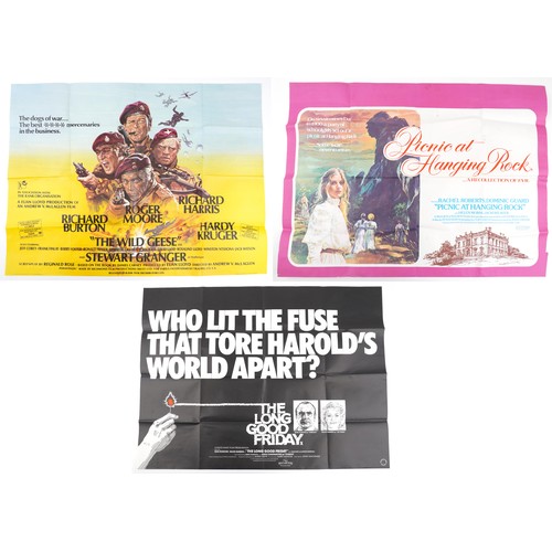 1668 - Three vintage UK quad film posters comprising Wild Geese printed by W E Berry, Picnic at Hanging Roc... 