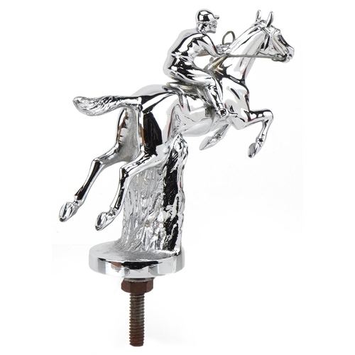 121 - Early 20th century automobilia interest chrome plated car mascot in the form of a jockey on horsebac... 