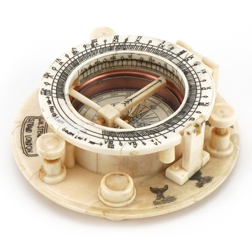 2460 - Naval interest carved bone compass sextant, 10.5cm in diameter