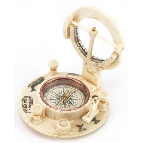 2460 - Naval interest carved bone compass sextant, 10.5cm in diameter