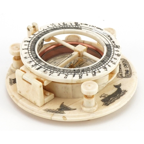 2460 - Naval interest carved bone compass sextant, 10.5cm in diameter