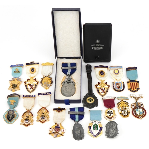 1631 - Collection of masonic jewels and badges, mostly with enamel, including Cumberland & Westmoreland and... 