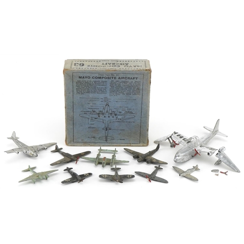 1141 - Five vintage diecast aeroplanes and Dinky Toys no 63 composite aircraft box