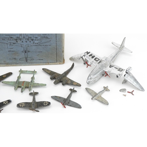 1141 - Five vintage diecast aeroplanes and Dinky Toys no 63 composite aircraft box