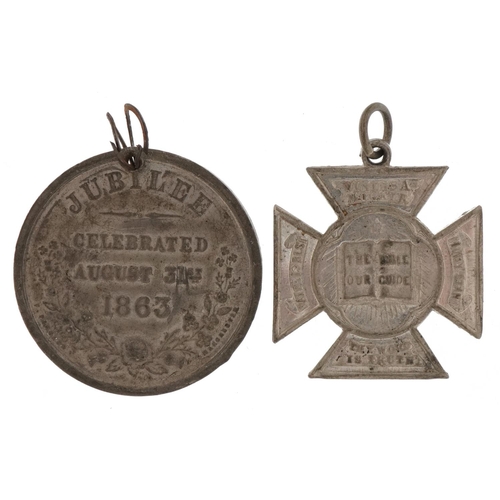 2353 - Two commemorative medals including Eccles Wesleyan Sunday School 1863