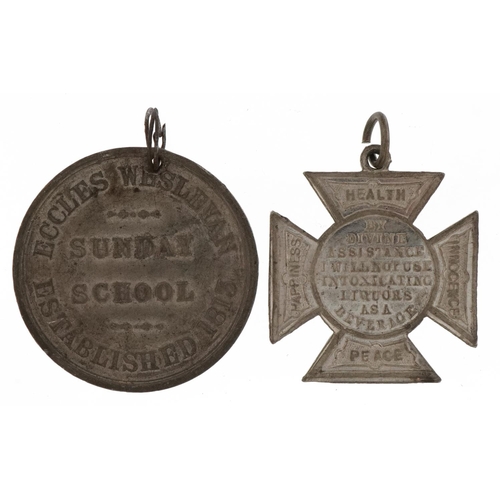 2353 - Two commemorative medals including Eccles Wesleyan Sunday School 1863