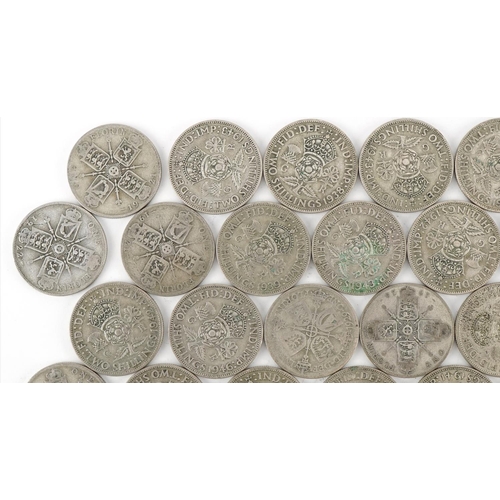 1552 - Collection of British pre decimal, pre 1947 two shillings and florins, 556g