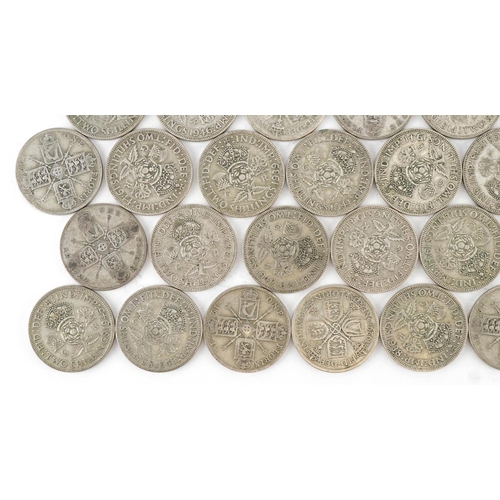 1552 - Collection of British pre decimal, pre 1947 two shillings and florins, 556g