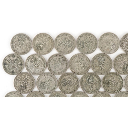 1550 - Collection of British pre decimal, pre 1947 two shillings and florins, 556g