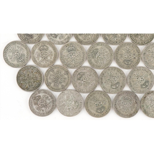 1550 - Collection of British pre decimal, pre 1947 two shillings and florins, 556g