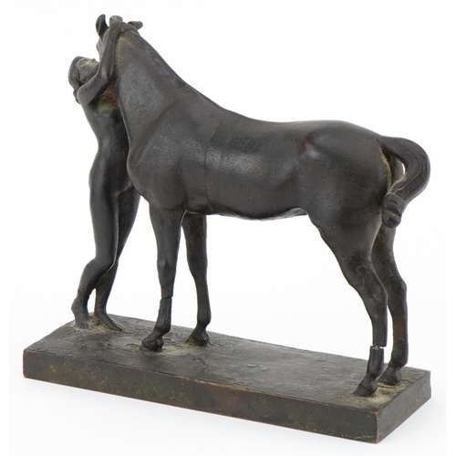 106 - Erich Schmidt-Kestner, 19th century German patinated bronze sculpture, Amazon with Horse, various im... 