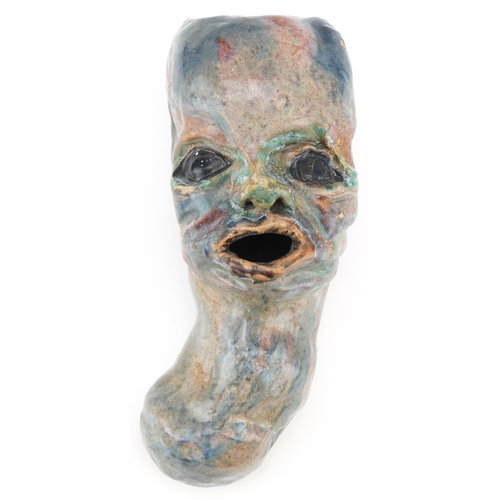 543 - Mid century hand painted pottery stylised head, 29.5cm high