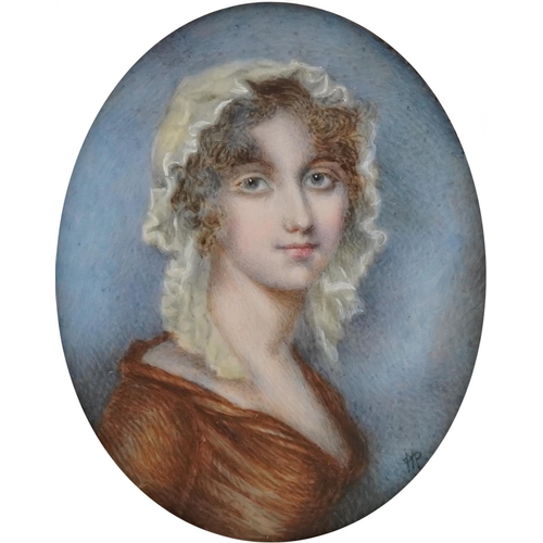 206 - Attributed to Andrew Plimer, 18th century oval hand painted portrait miniature onto ivory of a young... 