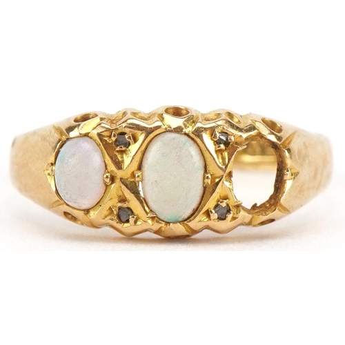 3352 - 18ct gold opal and diamond ring, size P/Q, 1.8g