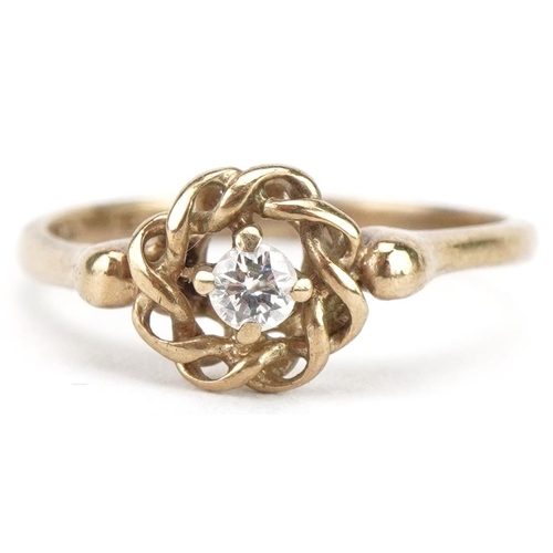 3427 - 9ct gold diamond solitaire ring with openwork setting, the diamond approximately 2.30mm in diameter,... 