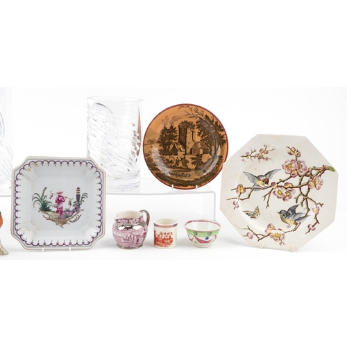 2433 - Antique and later china and glassware including an Aesthetic plate, Sunderland lustre, two Beswick b... 