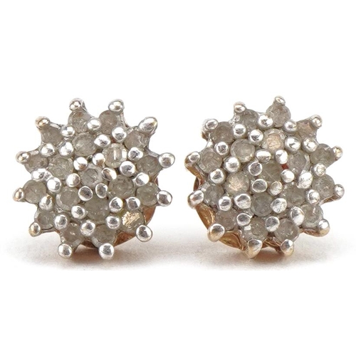 3702 - Pair of 9ct gold diamond cluster three tier stud earrings, total diamond weight approximately 0.20 c... 