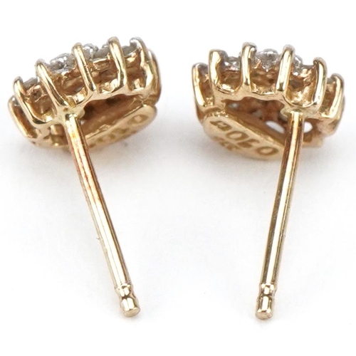 3702 - Pair of 9ct gold diamond cluster three tier stud earrings, total diamond weight approximately 0.20 c... 