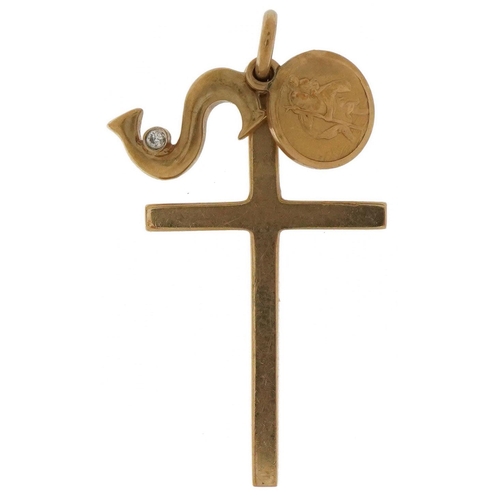 3473 - 9ct gold cross, St Christopher and initial S pendant, 3cm high, 2.7g