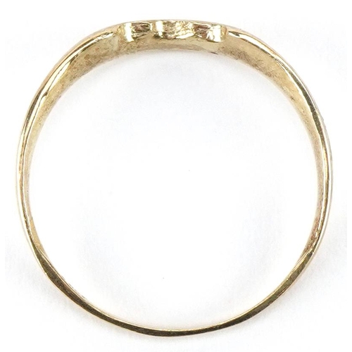 3491 - Modernist 9ct gold ring, size L, 0.9g