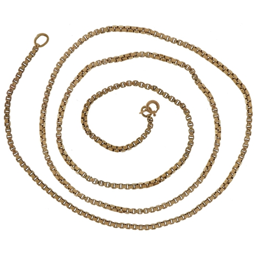 3014 - 9ct gold box link necklace, 78cm in length, 25.9g