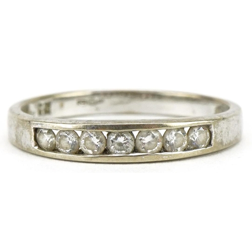 3102 - 9ct white gold cubic zirconia half eternity ring, size Q, 1.8g