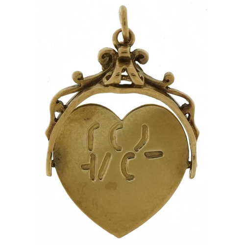 3360 - 9ct gold I love you love heart spinner fob, 2.8cm high, 3.0g