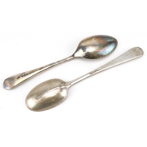 499 - Two sets of six silver teaspoons with velvet and silk lined fitted cases, the largest 11.5cm in leng... 