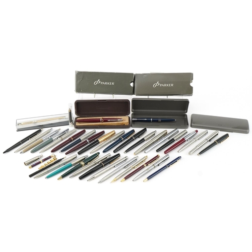 733 - Parker and other pens including 51 fountain, two Slimfolds with gold nibs and 45