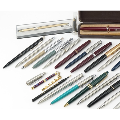 733 - Parker and other pens including 51 fountain, two Slimfolds with gold nibs and 45