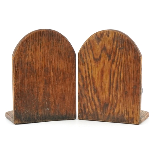 2418 - Pair of oak and hand painted plaster figural bookends, each 19cm high