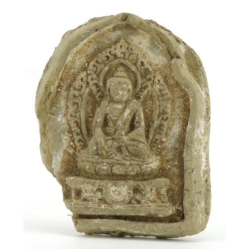 408 - Tibetan clay tsa tsa devotional plaque of Buddha, 7.5cm high