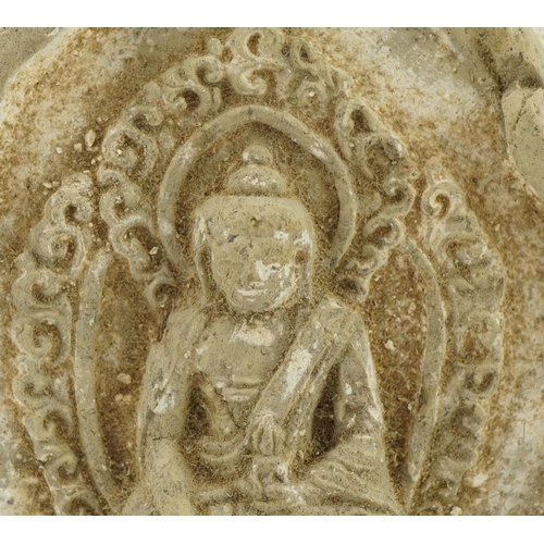 408 - Tibetan clay tsa tsa devotional plaque of Buddha, 7.5cm high