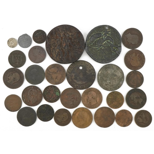 1555 - Collection of antique and later foreign coinage, predominantly French and various medallions includi... 